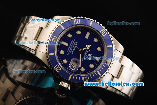 Rolex Submariner Oyster Perpetual Date Automatic Movement Full Steel with Blue Dial and Blue Ceramic Bezel - Click Image to Close